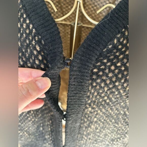 J.Crew Wool Blend Cardigan Hook Eye Closure Pockets Black Tan Size L - Picture 5 of 13